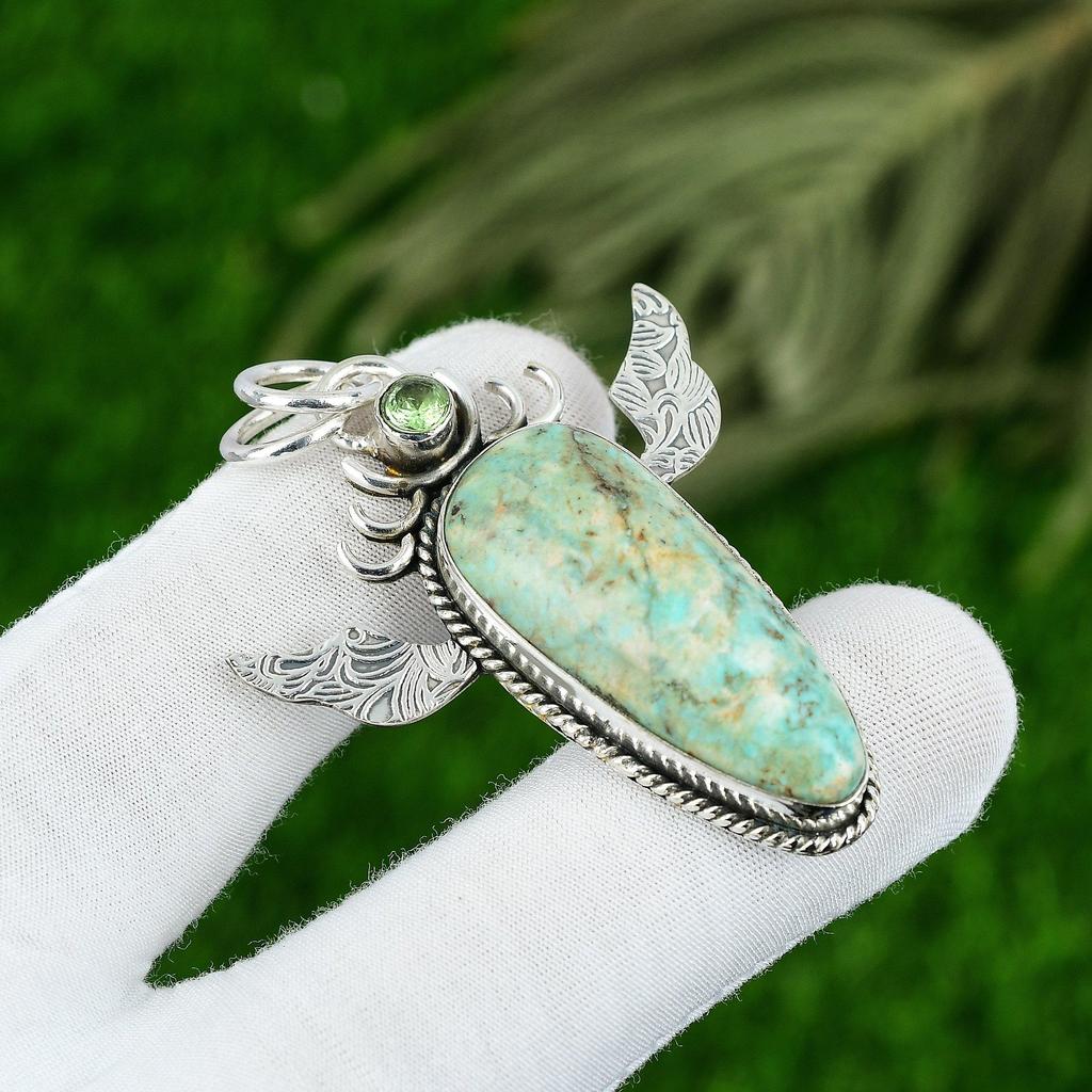 Pear Chrysoprase Gemstone Tsavorite Sister New Pendant Jewelry Sterling Silver