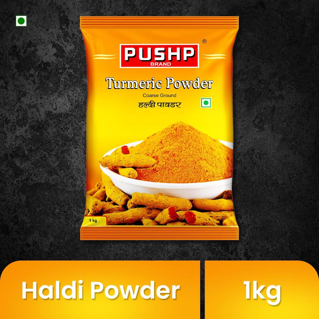 Pushp Turmeric Powder Natural Culinary Spice For Authentic Indian Cooking Rich Yellow Color Pure 1kg Pack For Kitchen Use