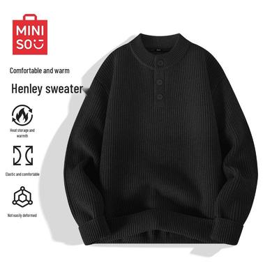 American Retro "Old Money" Style Henry Collar Knit Pullover