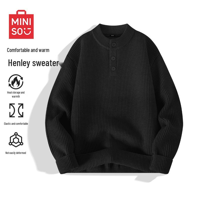 MINISO Men's Henley Collar Knitted Sweater
