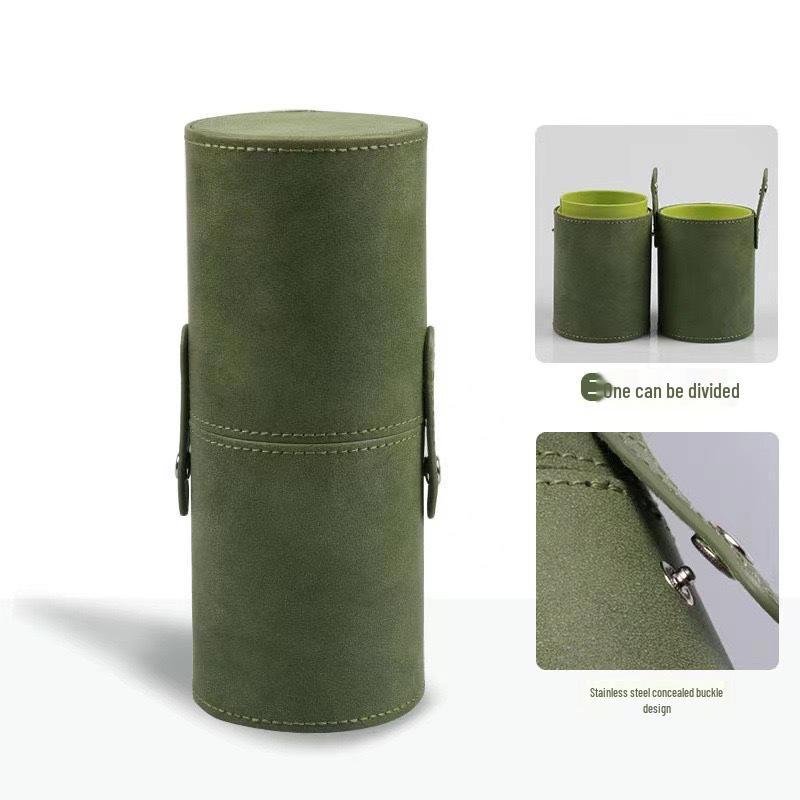 Przenośny Wielofunkcyjny Pojemnik na Pędzle do Makijażu ze Skóry PU z Pokrywką - Mały, Wodoodporny, Pyłoszczelny Rozwiązanie do Przechowywania