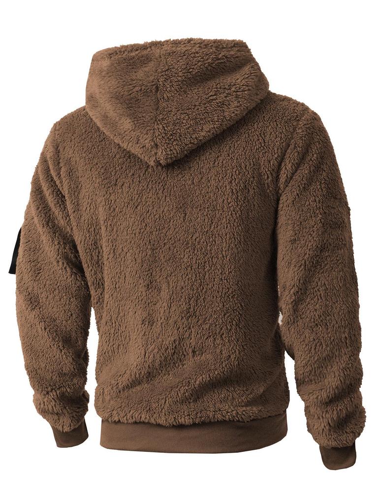 2025 Autumn/Winter European & American Men's Plush Lined Hooded Sweatshirt Jacket