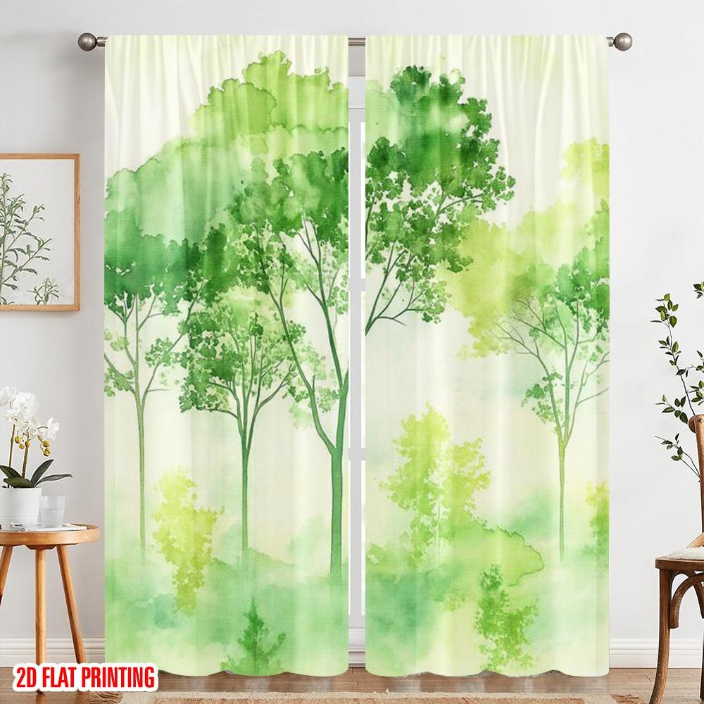 2pcs,2D Plane Printing Curtains Forest Dreamscape Versatile Fabric (without Rod) Art Deco Festive Perfect for Bedroom, Living