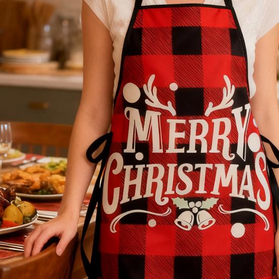 Christmas Apron Festive Holiday Print Apron with Pocket for Cooking Serving Adjustable Neck Strap Kitchen Apron for Cooking Gardening Server Waitress