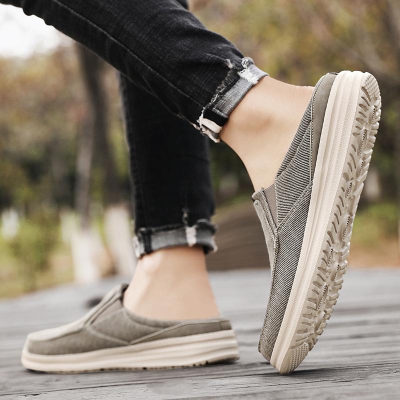 Men Khaki Sandals Slip On Slippers Casual Canvas Shoes Summer Cloth Shoes for Farther Plus Size Lightweight