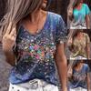 Fashion Womens Loose Summer Printed V-neck Short-sleeved T-shirt Tops