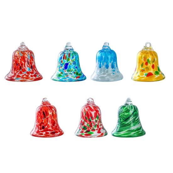 Glass Christmas Bell Ornament Hand Blown Glass Bell Colorful Bell Hanging Decoration for Xmas Tree Garden Patio Window