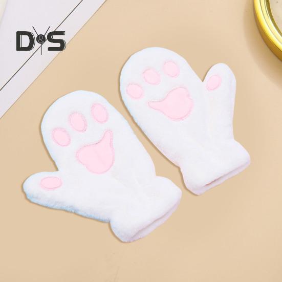1 Pair Women Winter Mittens Cartoon Cat Paw Shape Thick Plush Anti-slip Heat Retention Outdoor Skiing Cycling Gloves