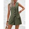 Western Style New Fashion Casual Loose V-neck Button Vest Shorts Set Vest and Shorts Set