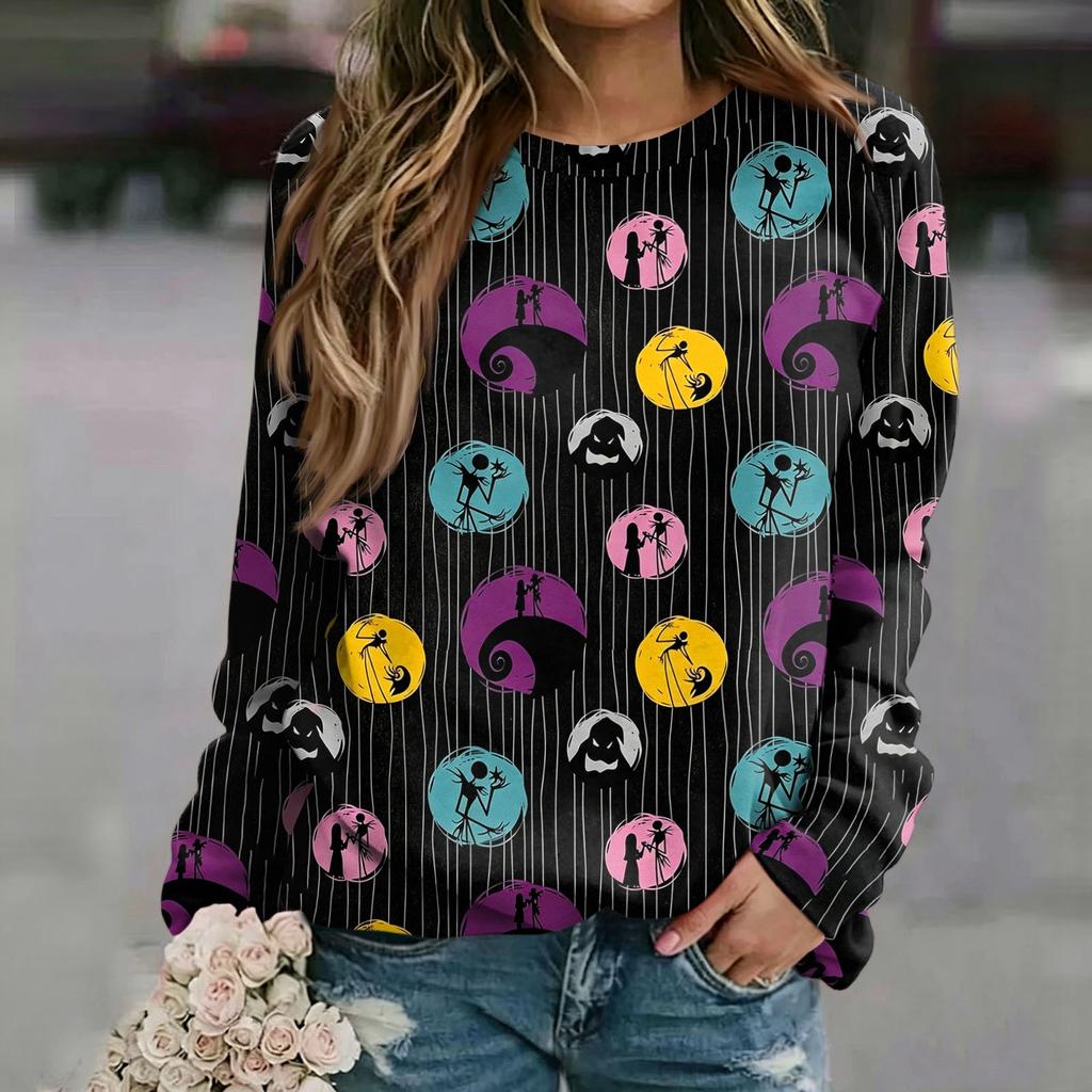 Women's Casual Neck Long Sleeve Raglan Halloween Print Sweatshirt