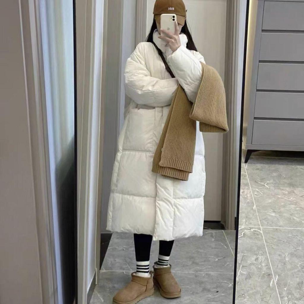 2025 Women's Korean Style Mid-Length Down Jacket - Thickened Stand-Up Collar White Duck Down Winter Coat