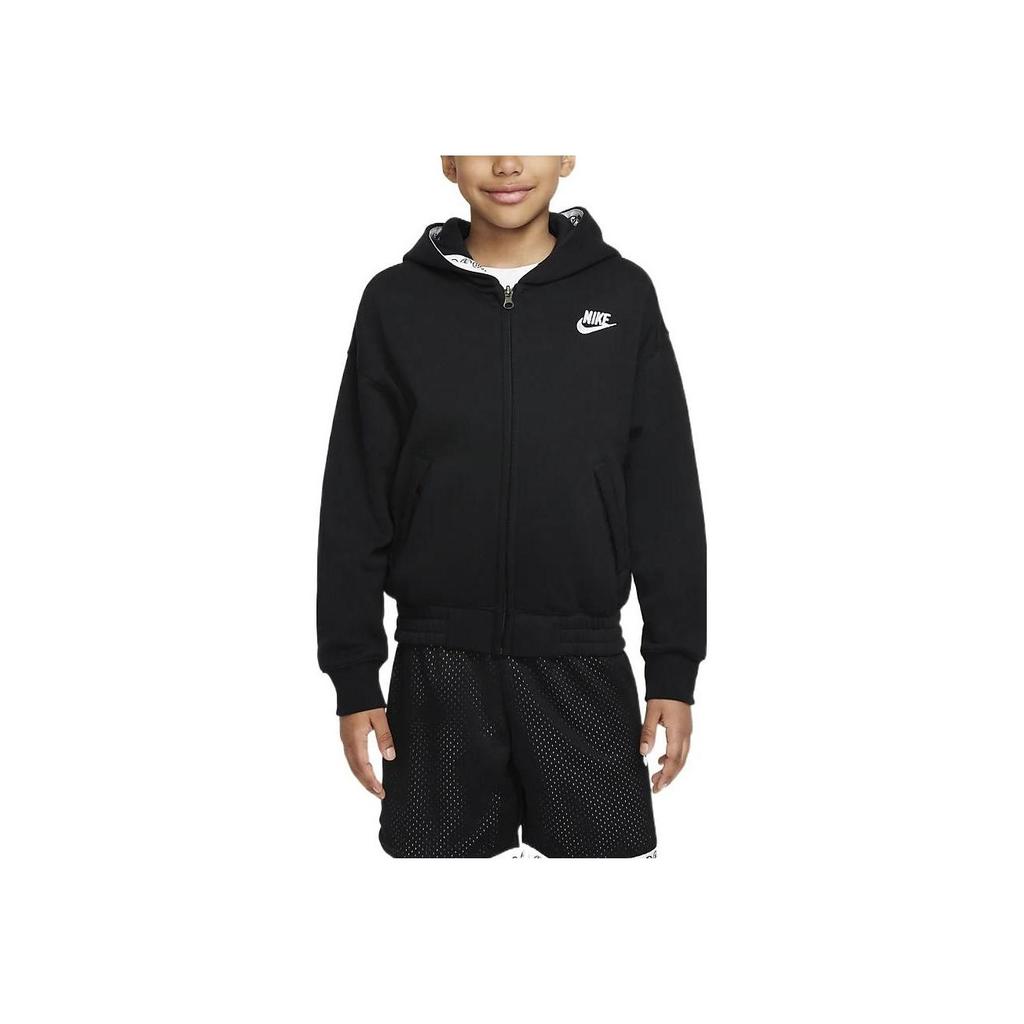 Nike Solid Color Logo Letter Print Casual Hooded Jacket Kids Jackets Black DQ8802-010