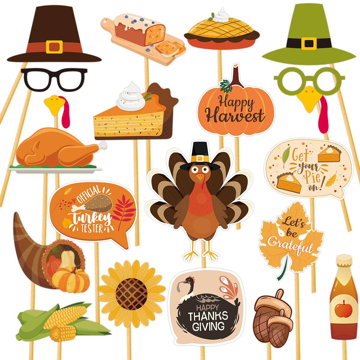 

20pcs Thanksgiving Photo Booth Prop Turkey Pumpkin Props Autumn Themed Birthday Party Decoration Thanksgiving Day Party Supplies