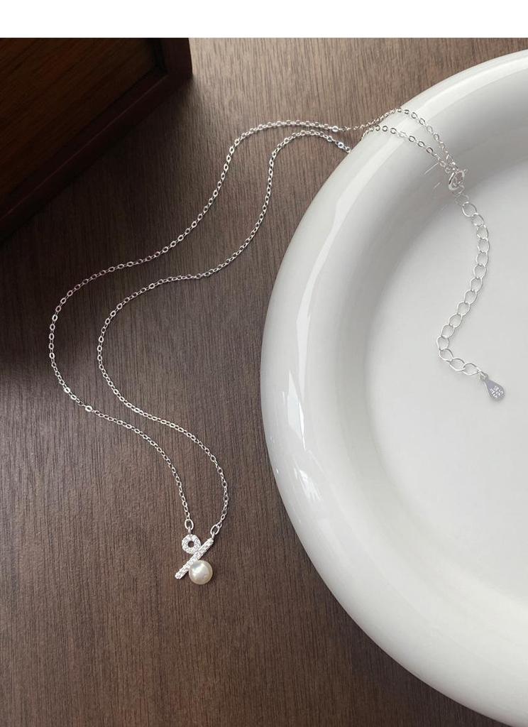 S999 Sterling Silver Freshwater Pearl Percentage Necklace High-End Clavicle Chain Accessory