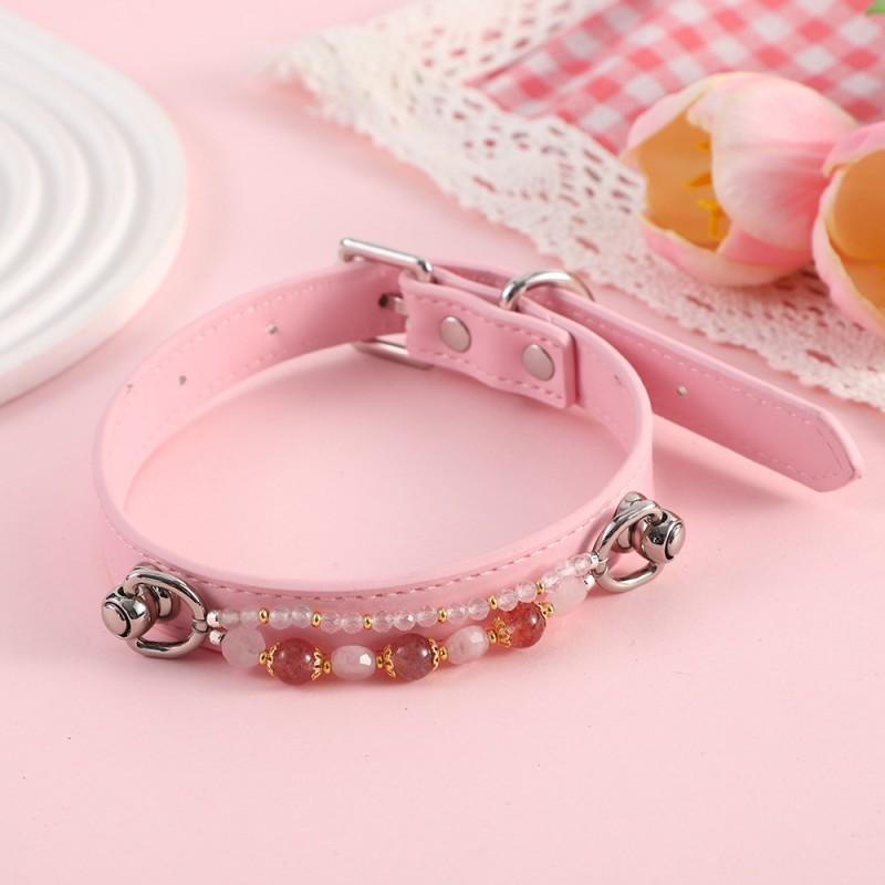 Adjustable Pet Collar With Pearl Decor Dogs Cats PU Leather Safety Neckband Stylish Accessory Daily Walks