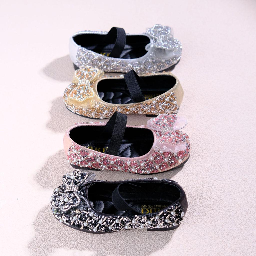Autumn 2025 Rhinestone Princess Flats for Girls - Leather Dance Performance Shoes