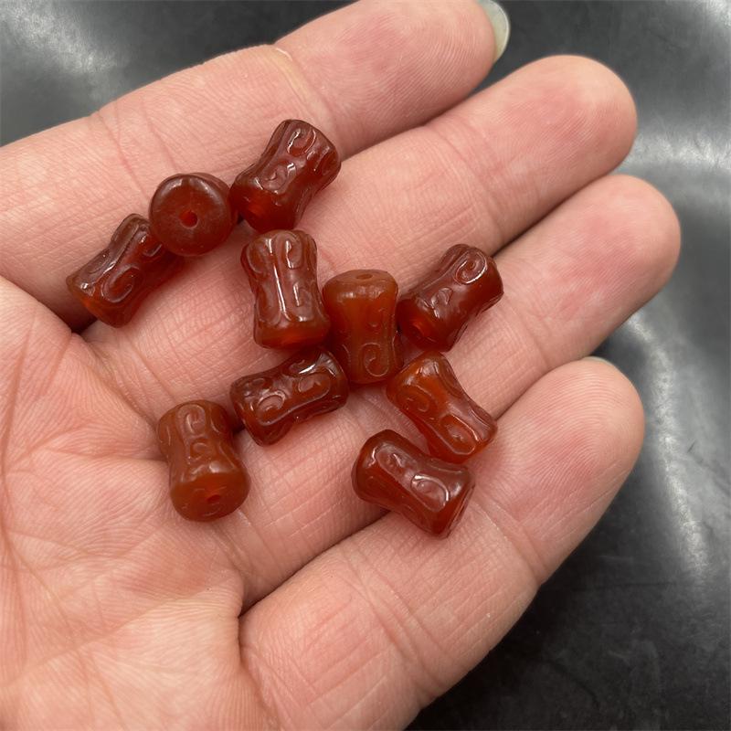 Red Agate Scroll Carved Twisted Tube Beads, 8x12mm - DIY Jewelry Accessories