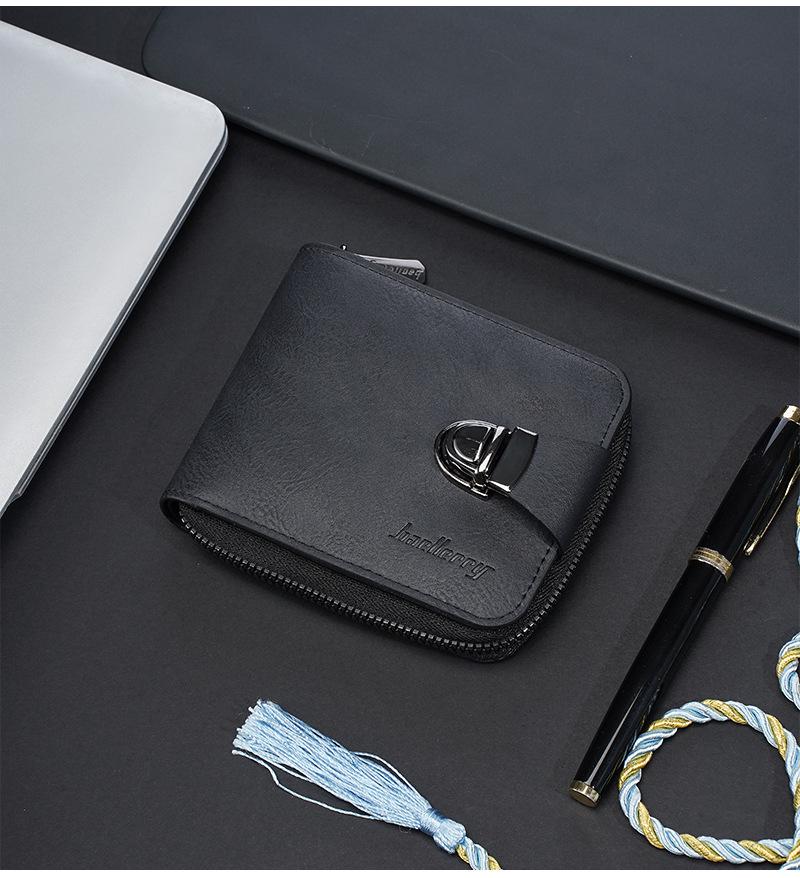 Men's Retro Multifunctional Short Wallet with Buckle and Zipper Coin Purse