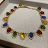 Brass Plated Real Gold Color Retention Retro Color Oval Glazed Necklace Female Bohemian Jewelry Sweater Chain