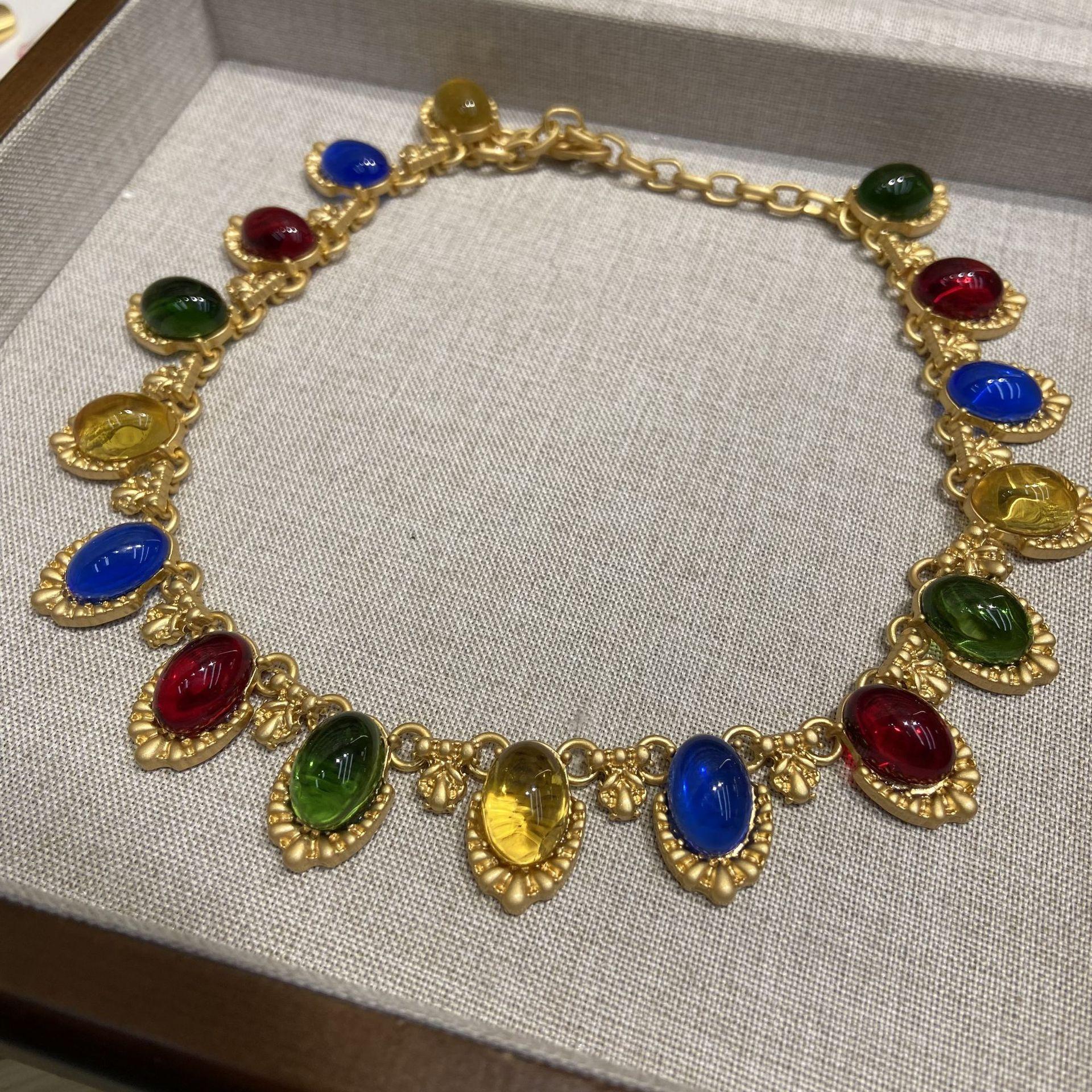 

Латунное покрытие из настоящего золота, сохранение цвета, ретро цветное овальное ожерелье, женское бохо, ювелирное украшение, свитер, цепочка