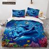 Set Biancheria da Letto 3D alla Moda Delfino Blu del Mare Set Copripiumino Federa Carina Lusso Tessile per la Casa Dimensioni Queen Full 140X200