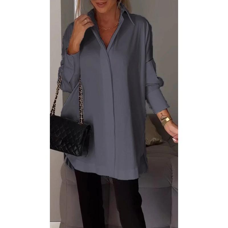 

Женская рубашка больших размеров, новая, однотонная, с лацканами, элегантная, с длинными рукавами 4XL
