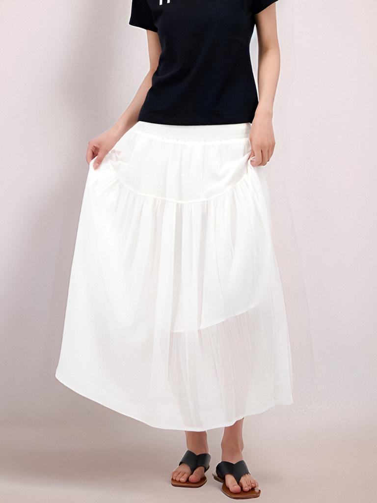 Acud Sheer Bending Flare Skirt_White
