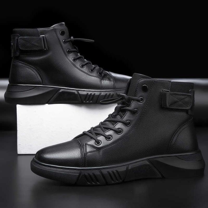 Leather Cowhide Martin Boots Men's Winter High Top Leather Boots Fleece British Cotton Leather Shoes Men's Cotton Shoes Warm Snow Boots