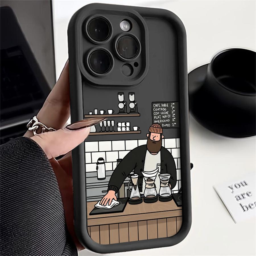 Case for iPhone 17 Pro Max 17e 12 Pro 15 Plus 16 Air 13 11 14 Phone Cover Coffee Shop Man