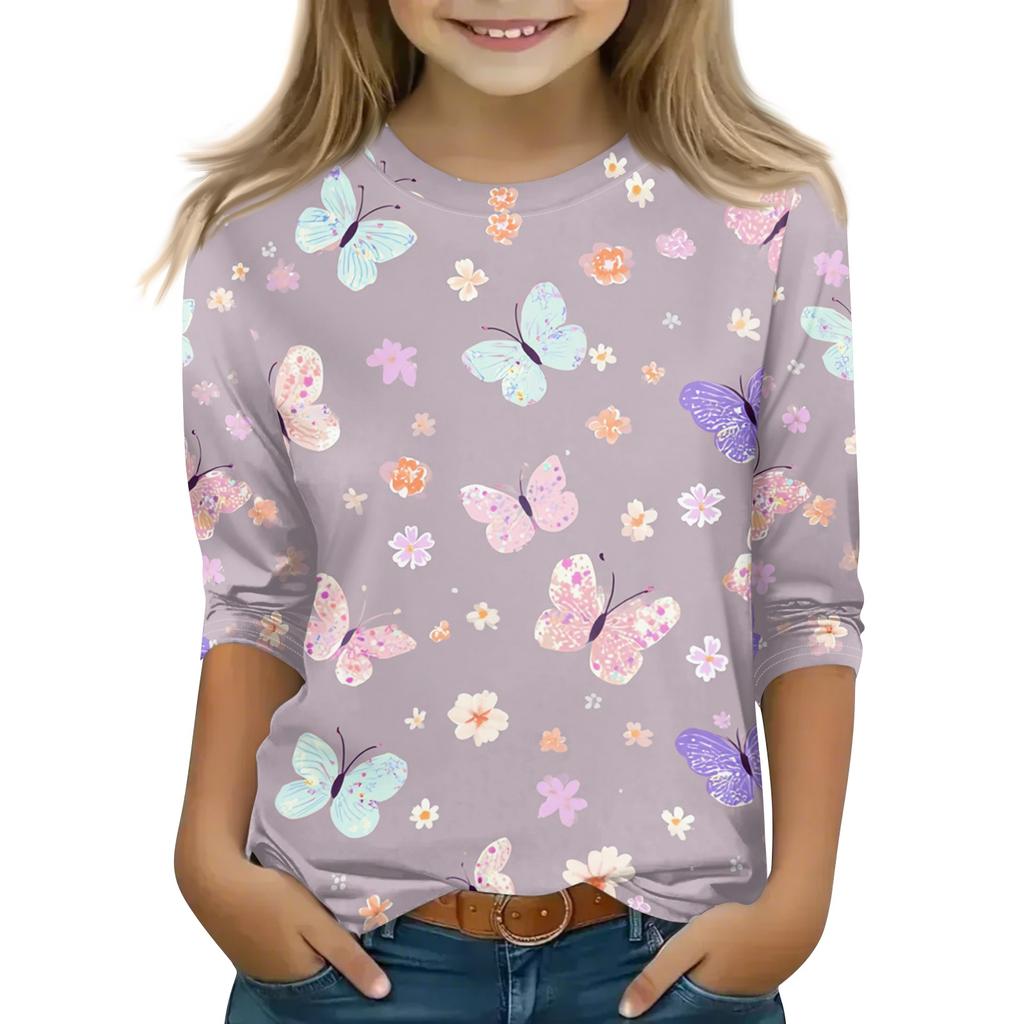 Kid's Round Neck Cute Flower Day Print Lightweight Spring/Summer Top