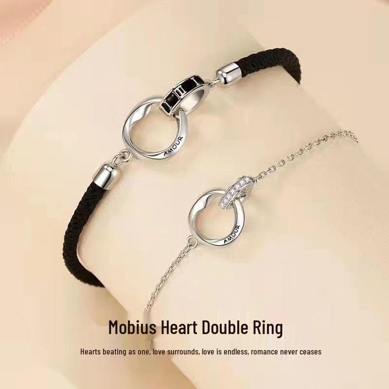 Silver-Plated Mobius Strip Couple Bracelets, Unisex Woven Design, Elegant and Unique for Students