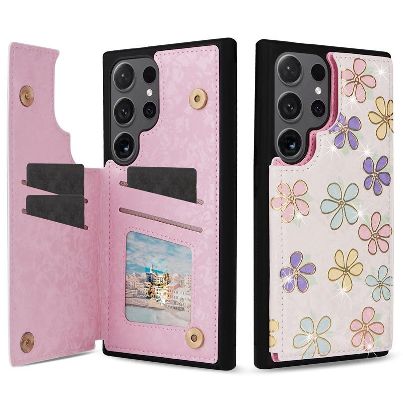 

Flower Wallet Cards Holder Flip Leather Case for Samsung Galaxy S25 S24 Ultra S22 Plus S23 Fe S 25 5G Double Buckle Phone Cover For Samsung S24 FE