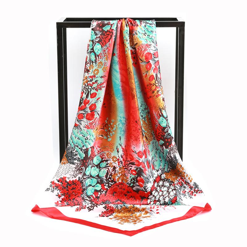 New Silk Square Scarf Women Designer Floral Print Satin Scarves for Lady Foulard Bandana Scarfs Female Neckerchief 90cm Hijab