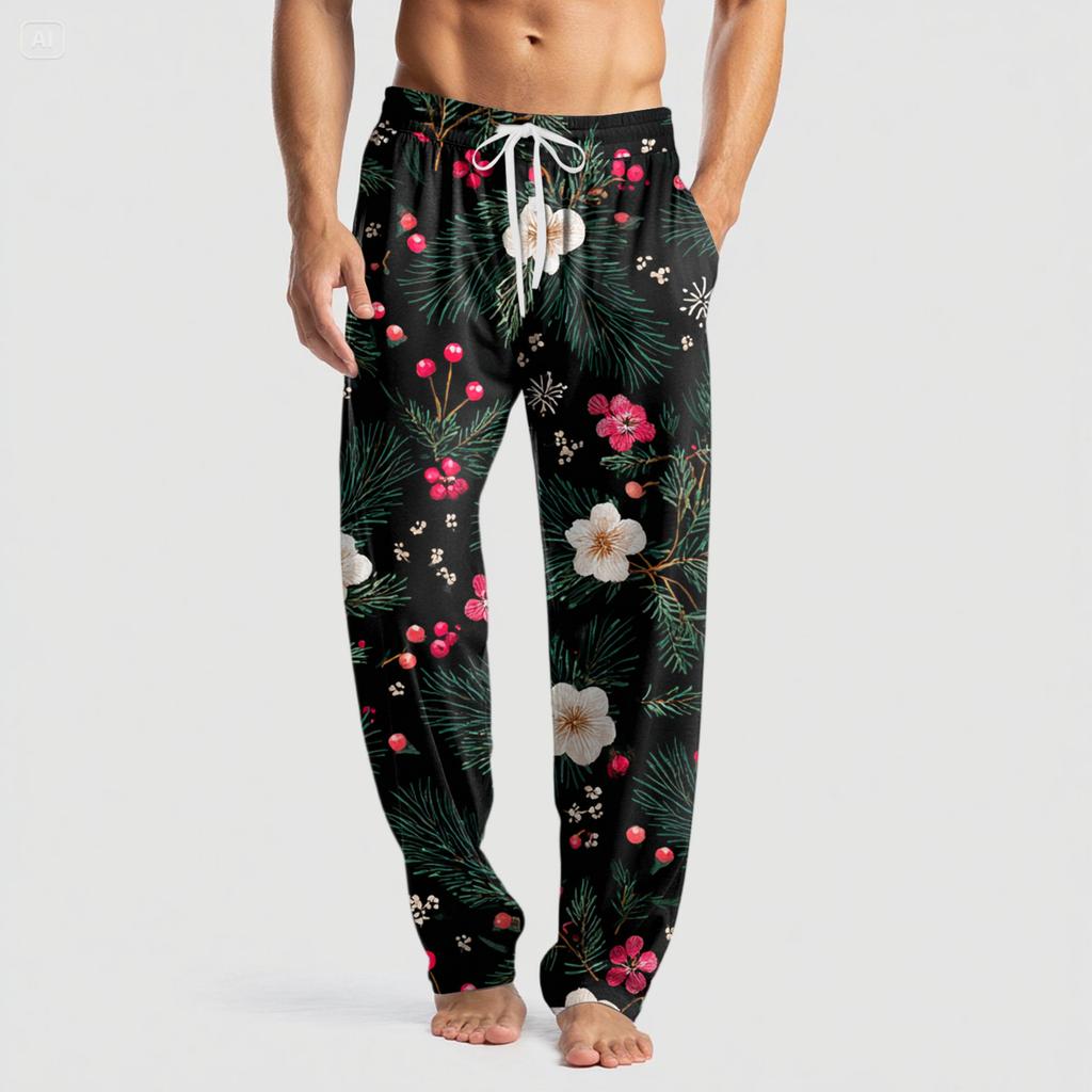 Herren Strickmode Print Tasche Freizeithose Schlafanzughose