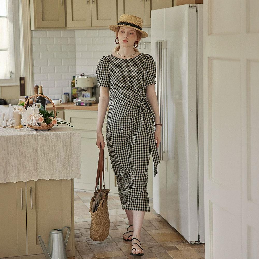 Peulaudeumali Pm_Check Wrap Midi Dress