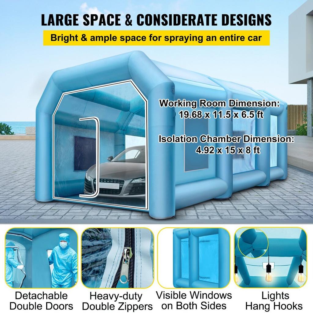 Inflatable Paint Booth Spray Paint Tent 26x15x10ft for Machine Painting