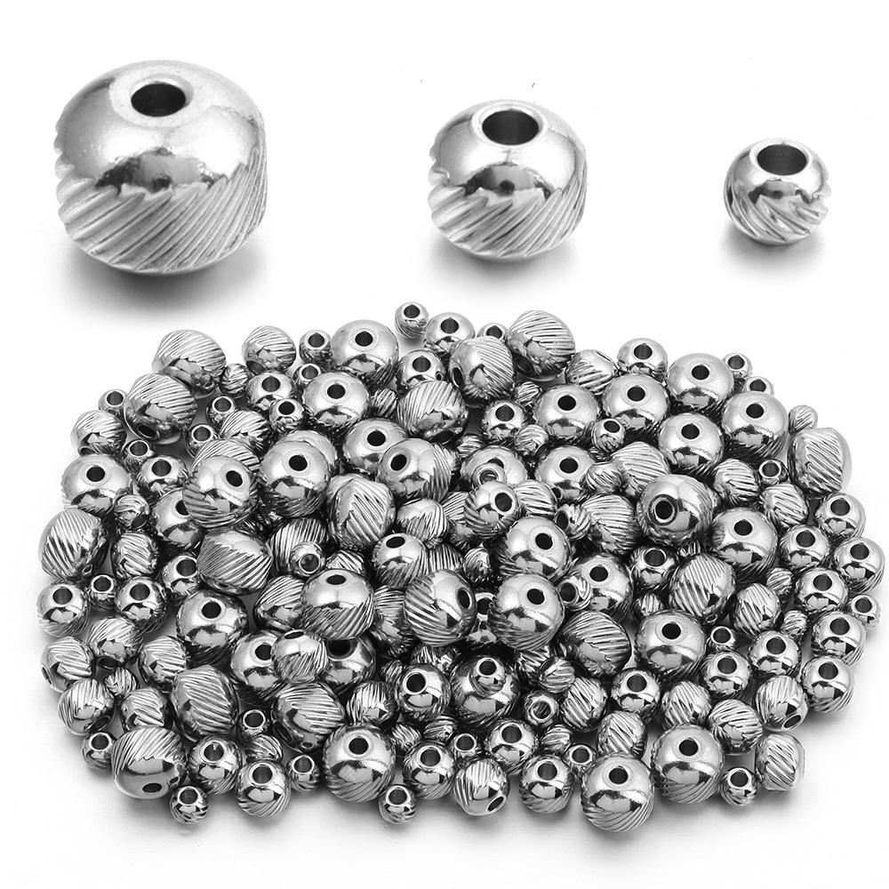 20-40pcs/lot Streaks Shape Stainless Steel Beads Round Spacer Loose Beads For Jewelry Making DIY Bracelet Necklace Accessories