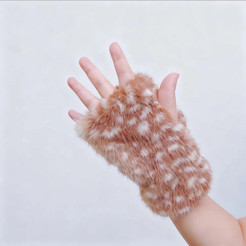 

Winter Fawn Spot Warm Plush Accessories Christmas Deer Pattern Dew Finger Hair Gloves Elk Series Faux Fur Japanese Half Finger