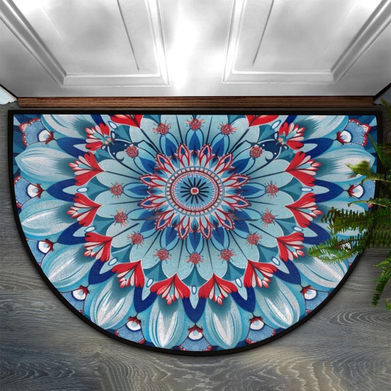 Bohemian Floral Retro Style Semi-Circular Entrance Mat
