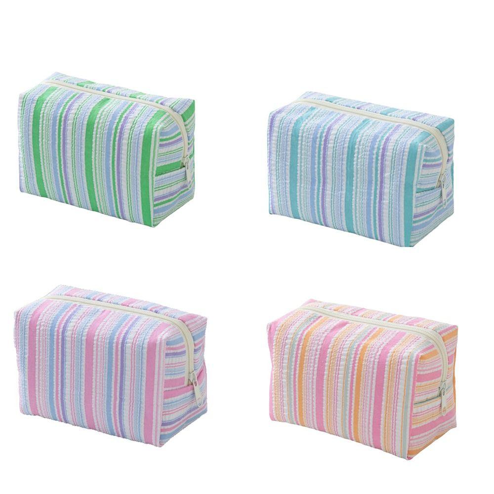 Striped Design Cosmetic Bag Lightweight Travel Skincare Bag Striped Makeup Pouch  Girls