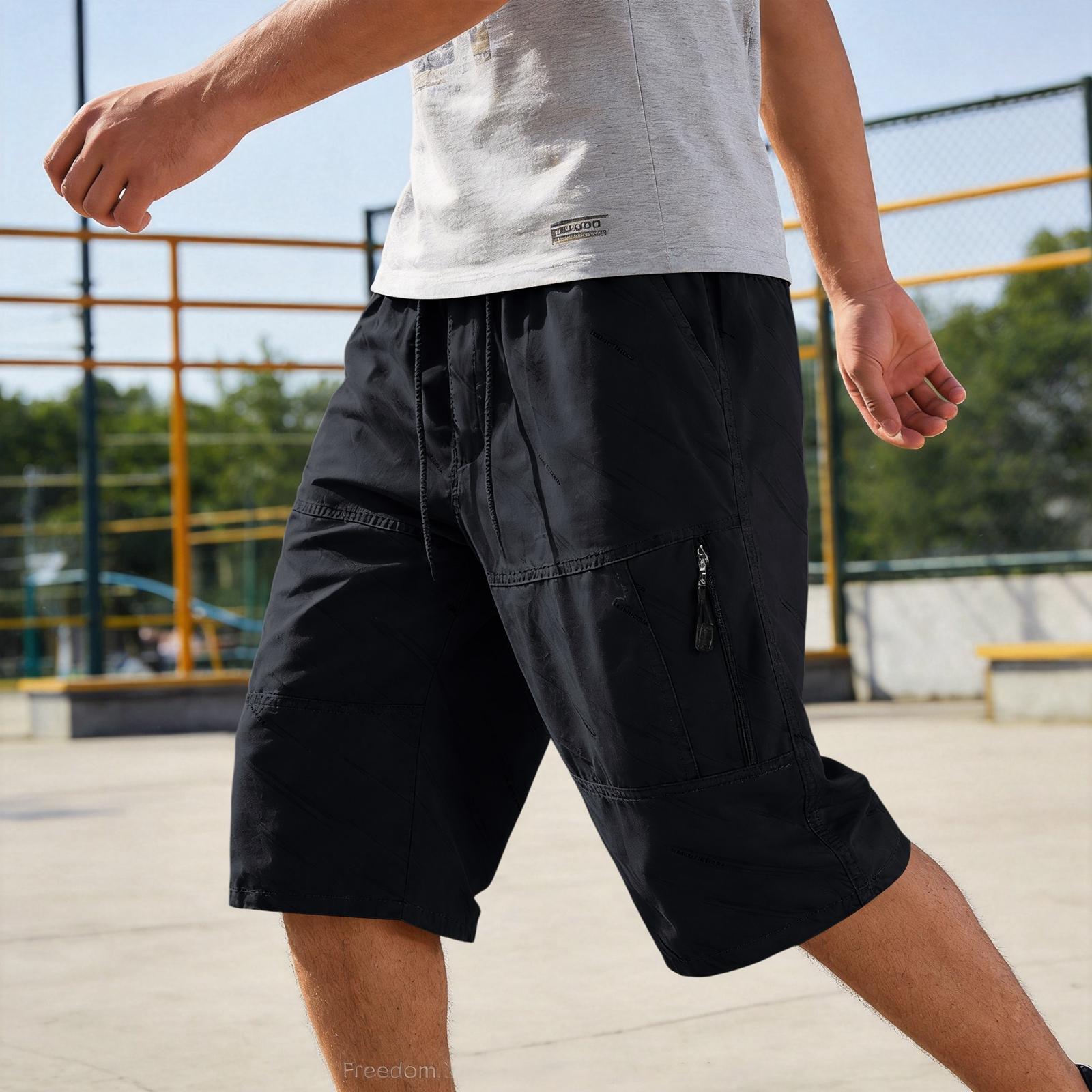 

Mens Relaxed Fit Drawstring Waist Casual Shorts with Multiple Pockets and Zipper Closure for Everyday Wear XXL чёрный