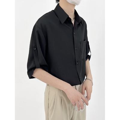 Hanging Five Quarter Sleeve Shirt For Men, Ice Silk Non Ironing Trendy Brand Top, Loose And Versatile Men'S Short Sleeved Shirt, Summer