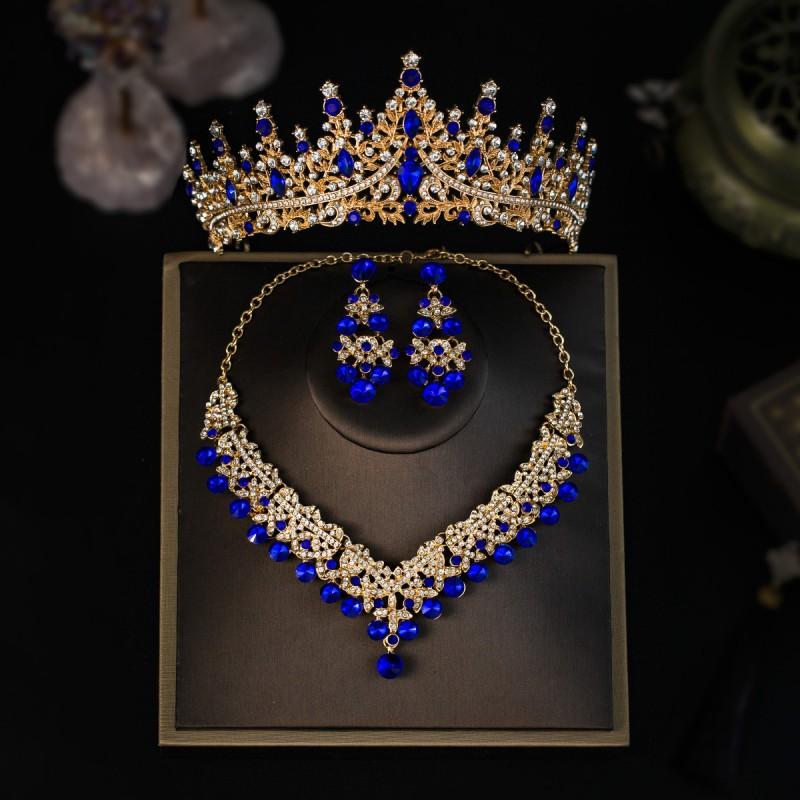 Elegant Bridal Jewelry Set Crown Necklace Earrings Hairpiece Alloy Rhinestone Wedding Party Accessories Women