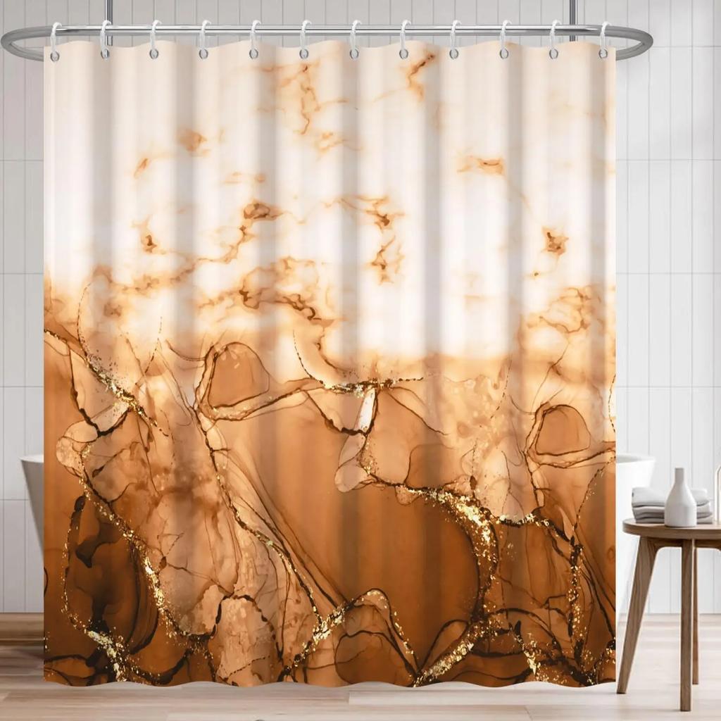 Lila Marmor Duschvorhang Für Badezimmer, Abstraktes Wasserdichtes Stoffvorhang-Set Mit 12 Haken, 71X71 Zoll