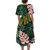 Women V Neck Short Sleeve Casual Dress Vintage Floral Print Midi Dress A Line Summer Dress