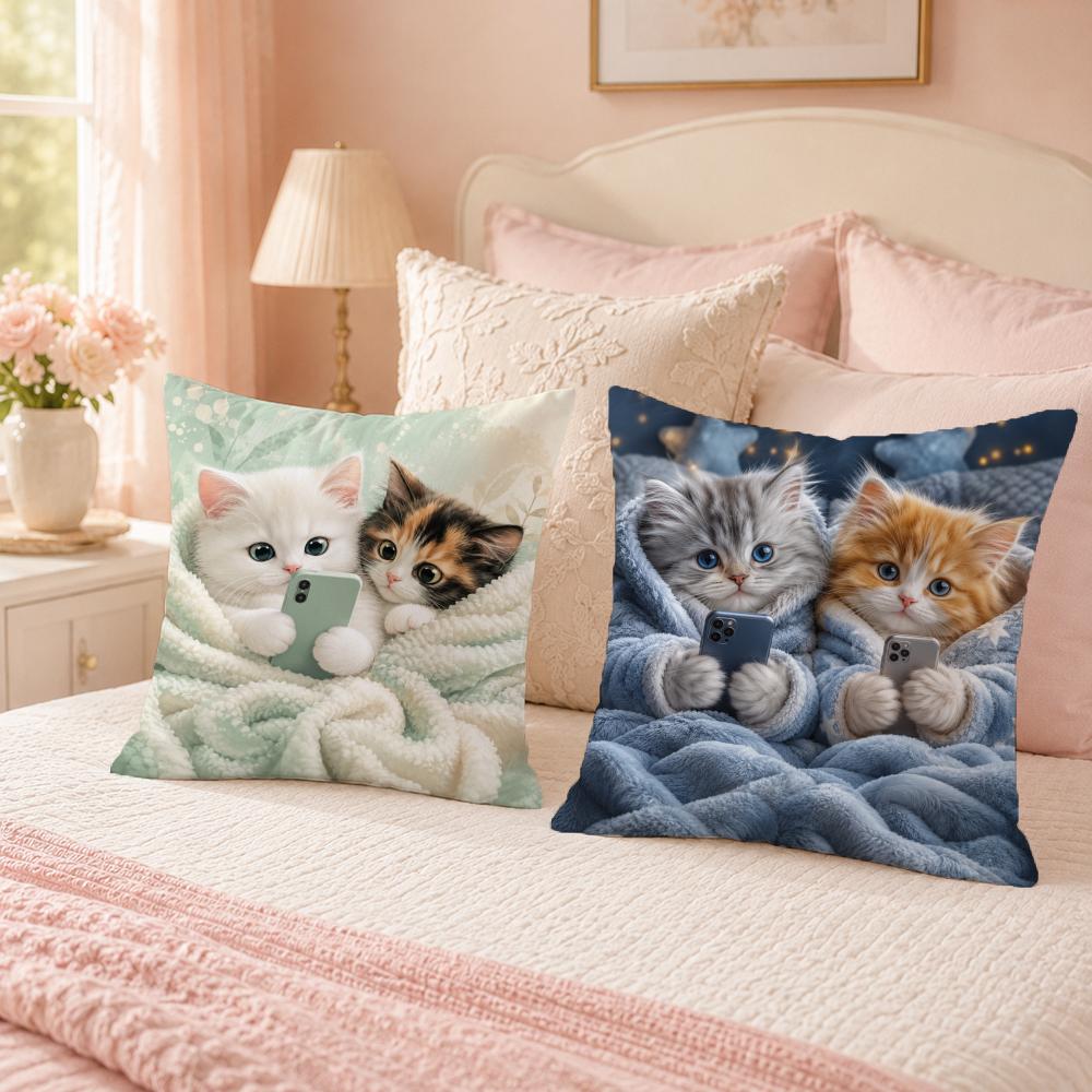 Vibrant Style Charming Kitten Pillow Case Breathable Organic Short Plush Cushion Covers Wrinkle-Resistant Soft Durable