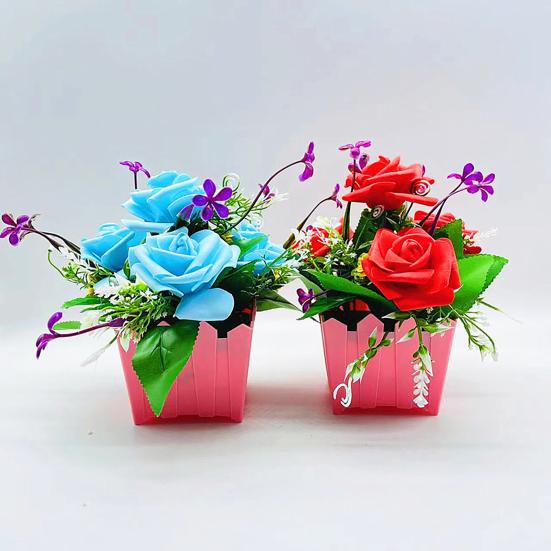 Künstliche Blume, realistische Gartenarbeit, UV-beständig, schick, Balkon, charmante Topf-Fake-Rosenblume, Urlaubszubehör