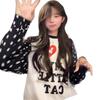 American Retro Love Polka Dot Contrasting Color Shoulder-length Sleeve T-shirt for Women's Autumn Loose and Lazy Casual Top for Women