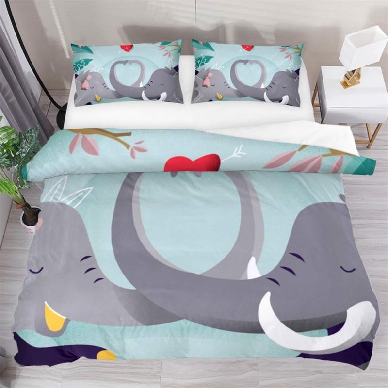 Boys Cartoon Elephant Duvet Cover Lovely Animal Theme Bedding Set Full For Girls Boys Kawaii Room Decor Microfiber Quilt Cover