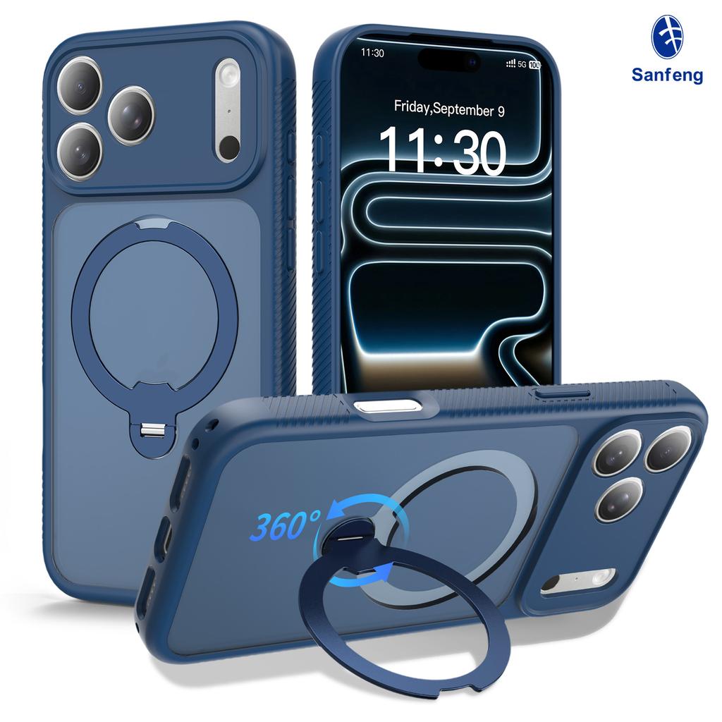 360 Rotating Kickstand Simple Magnetic Case for iPhone 17 Pro Max 16 Plus 15 14 13 Precise Cutouts Shockproof Durable Cover